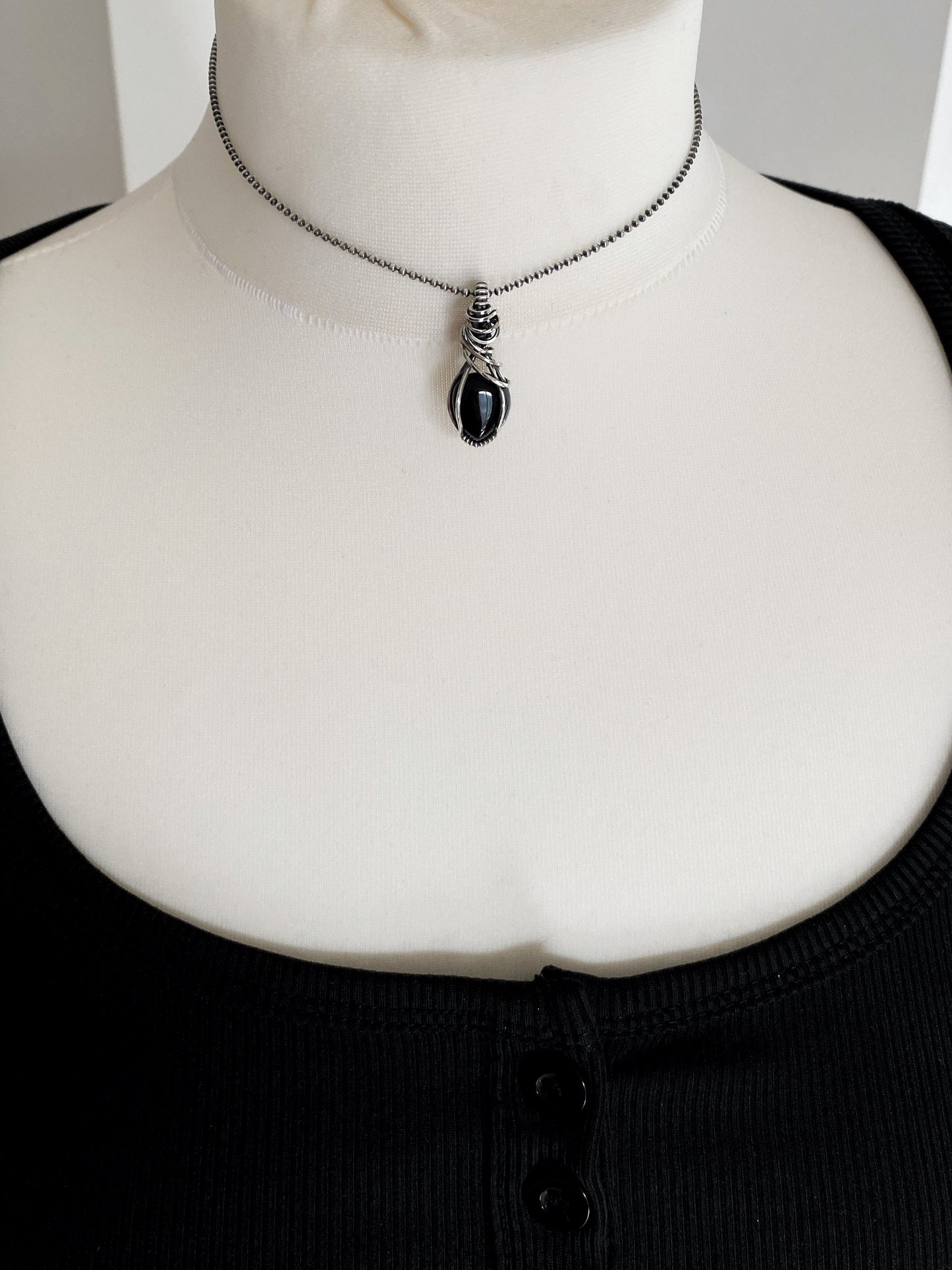 Mini Black Obsidian Solid Silver Choker