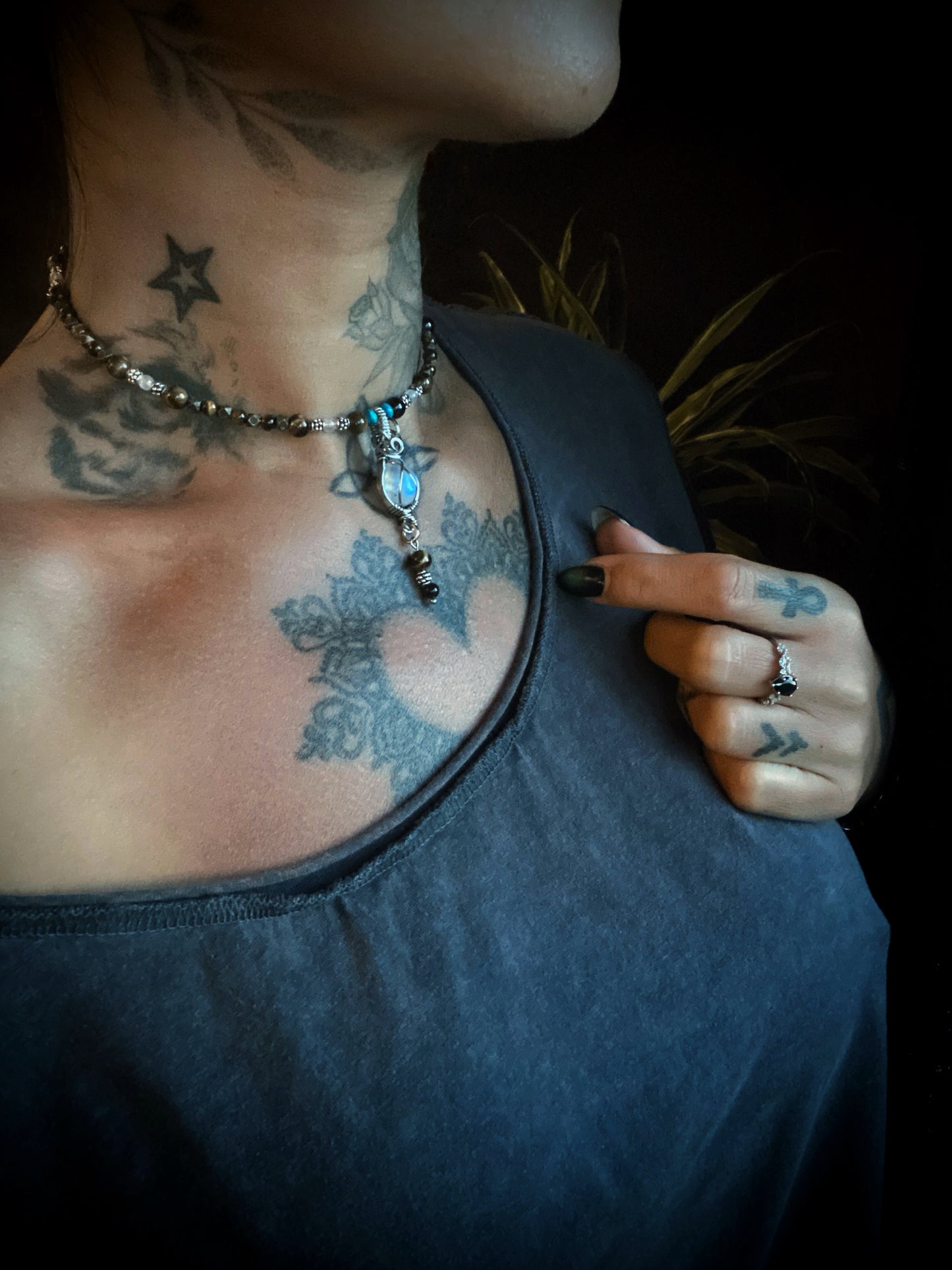 Boho ~ Rainbow Moonstone & Tigers Eye Choker