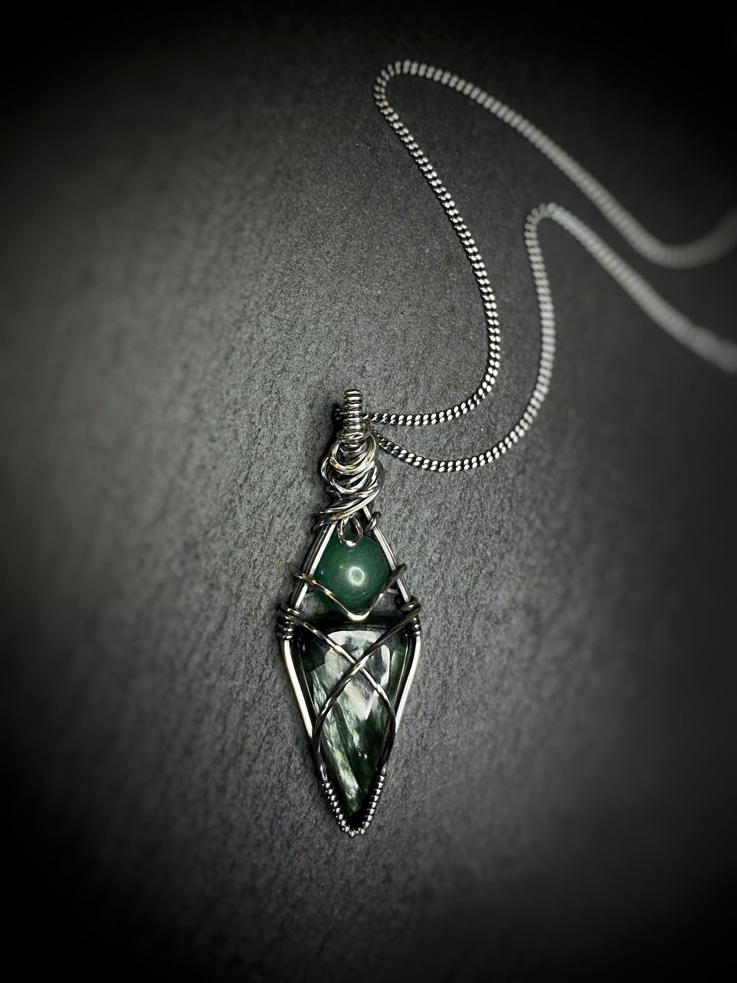 Seraphinite & Green Aventurine Silver Necklace