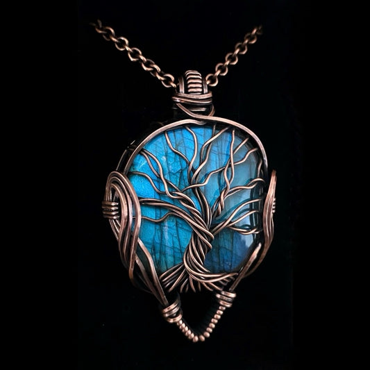 Labradorite Tree of Life Solid Copper Necklace