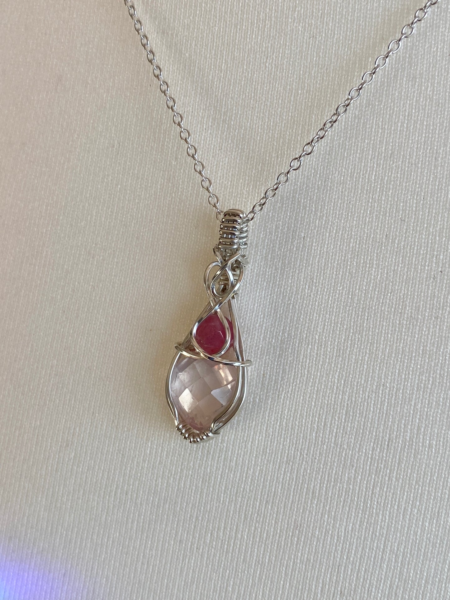 Rose Quartz & Rhodonite Solid Silver Necklace