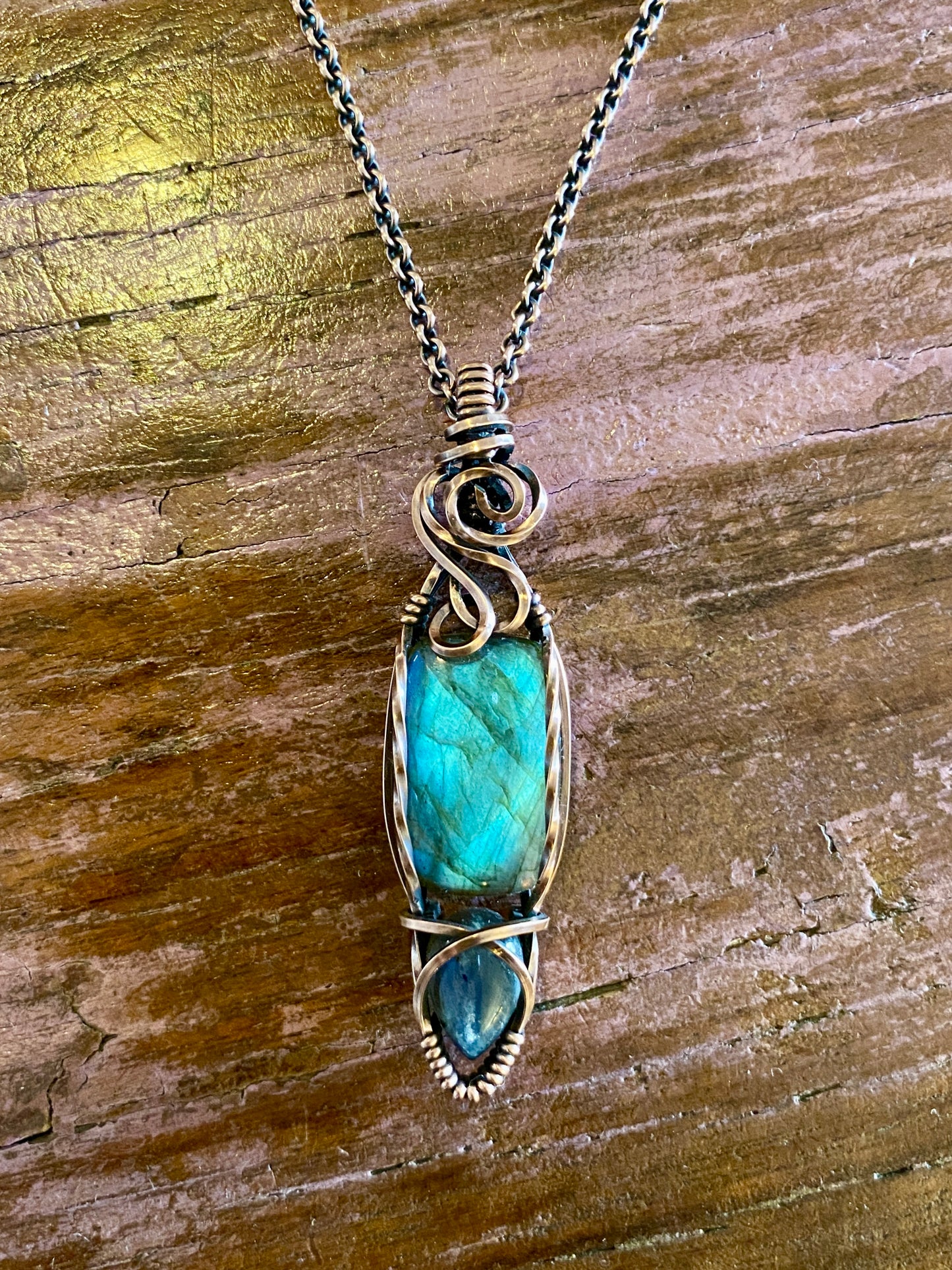 Double Labradorite Solid Copper Necklace