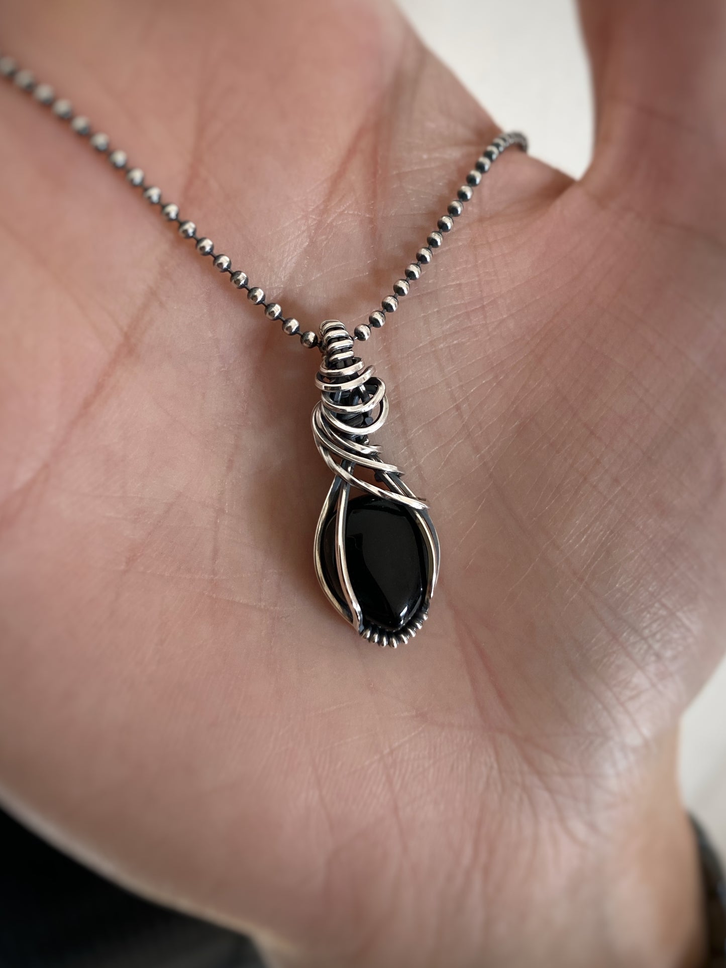 Mini Black Obsidian Solid Silver Choker