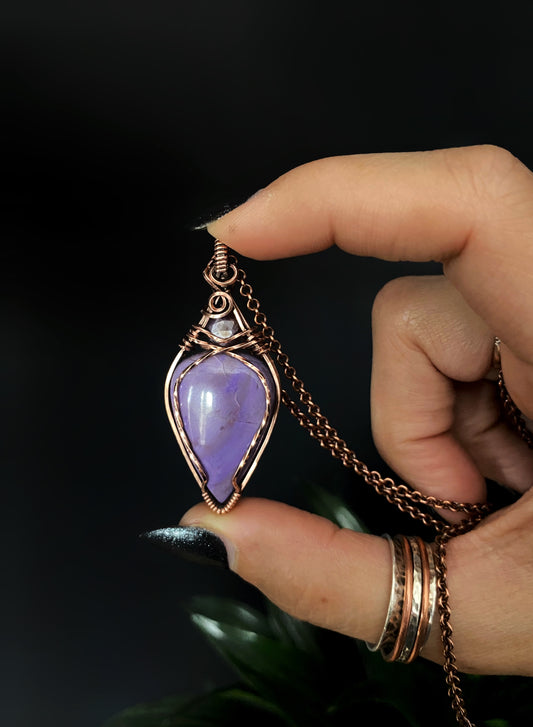 Purple Jade & Rose Cut Ruby Solid Copper Necklace