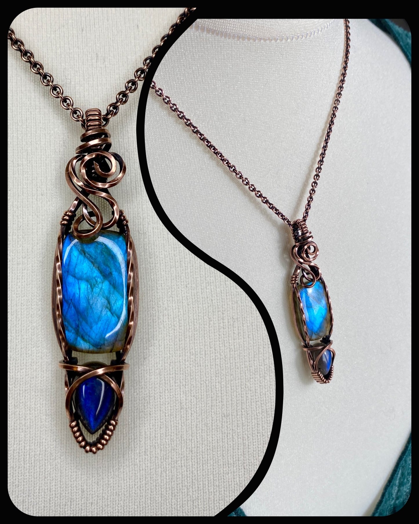 Double Labradorite Solid Copper Necklace