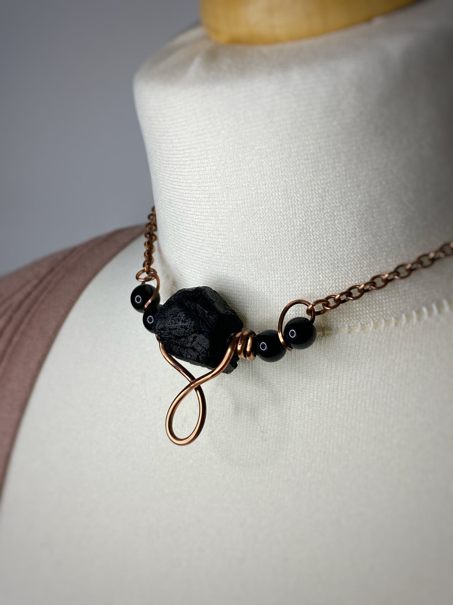 Raw Black Tourmaline Solid Copper Choker