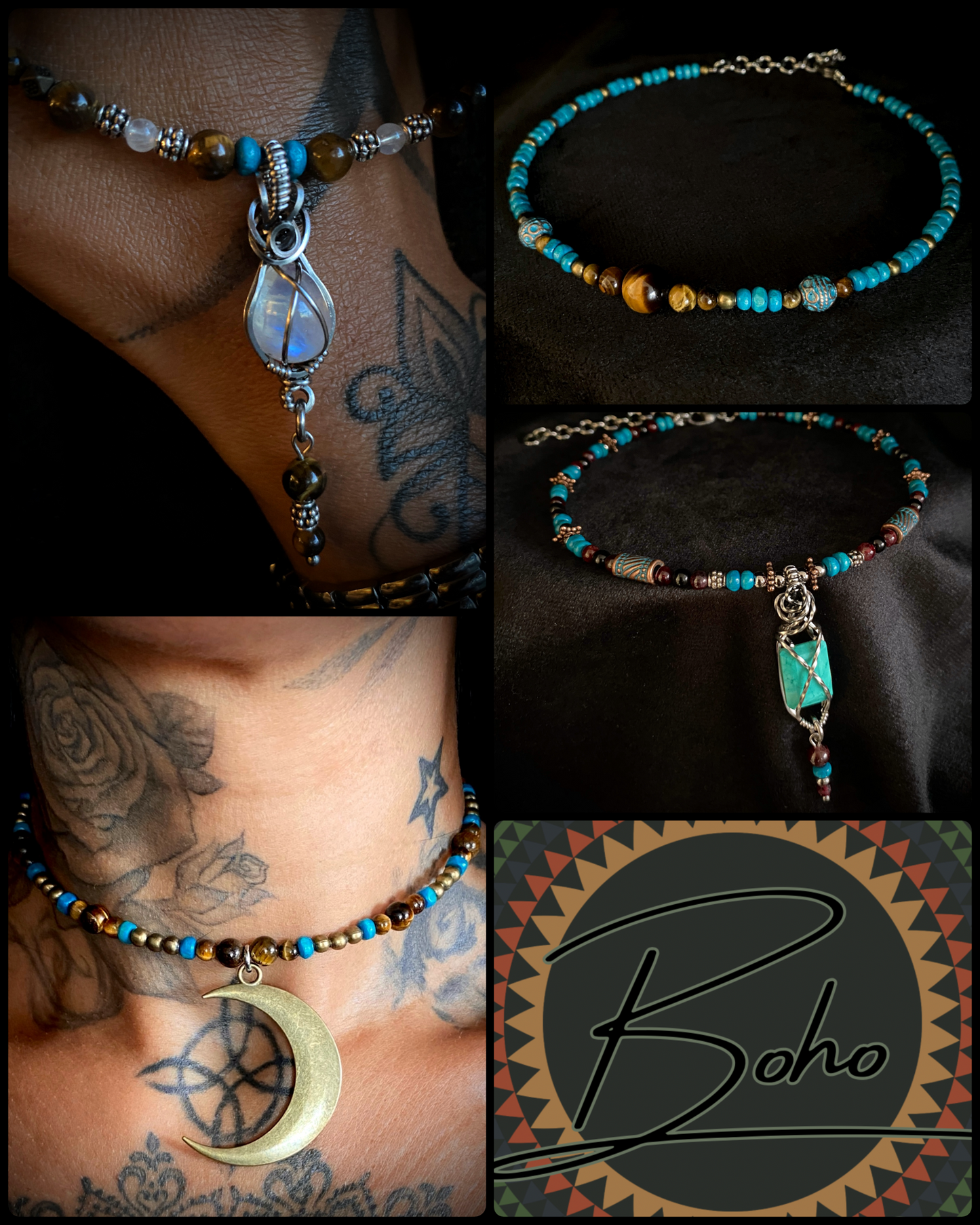 Boho ~ Rainbow Moonstone & Tigers Eye Choker