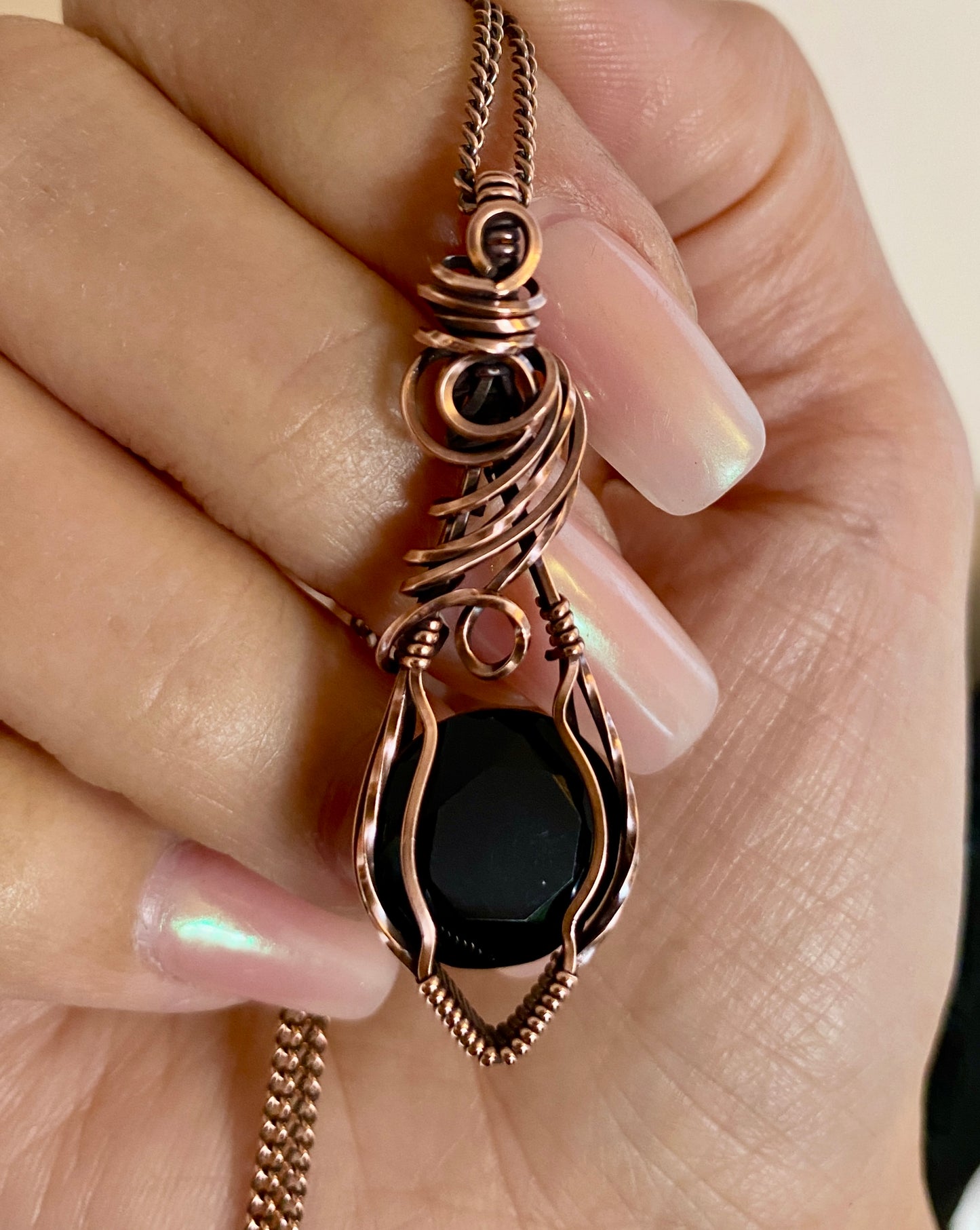 Faceted Black Onyx Solid Copper Necklace