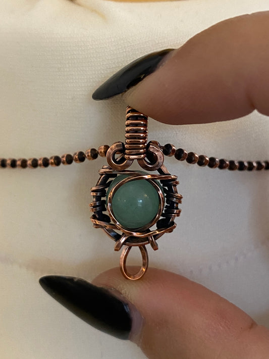 Green Aventurine Mini Sphere Solid Copper Choker