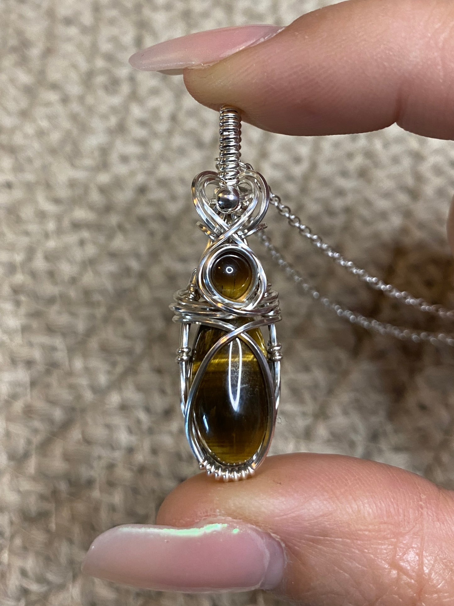 Double Tigers Eye Solid Silver Necklace