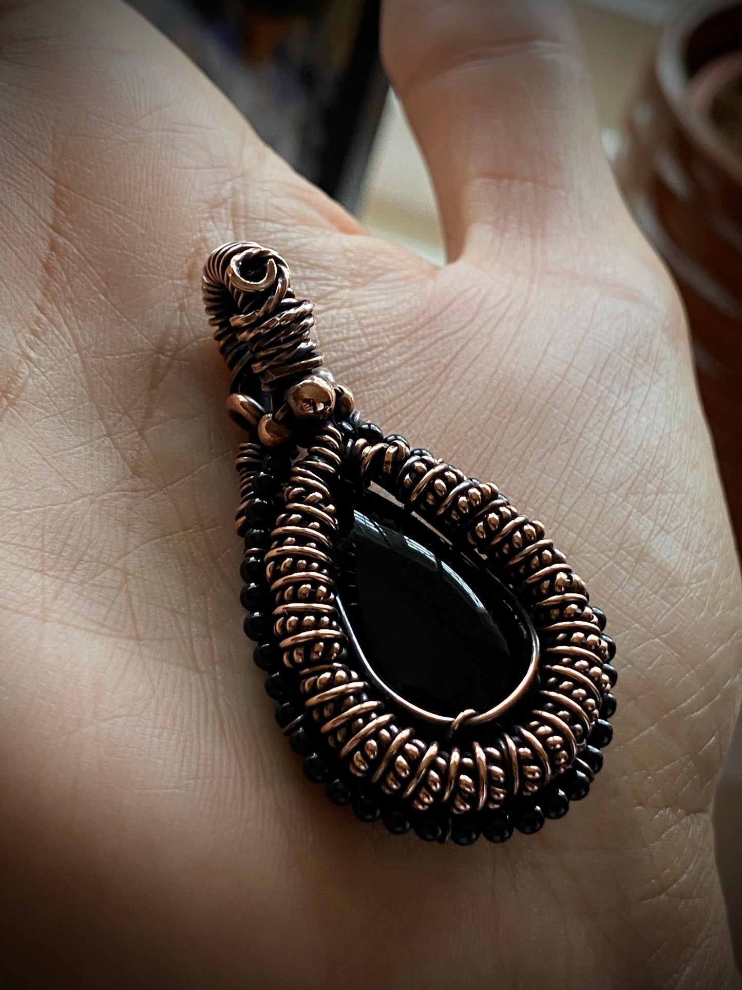 Black Onyx & Black Agate Copper Necklace