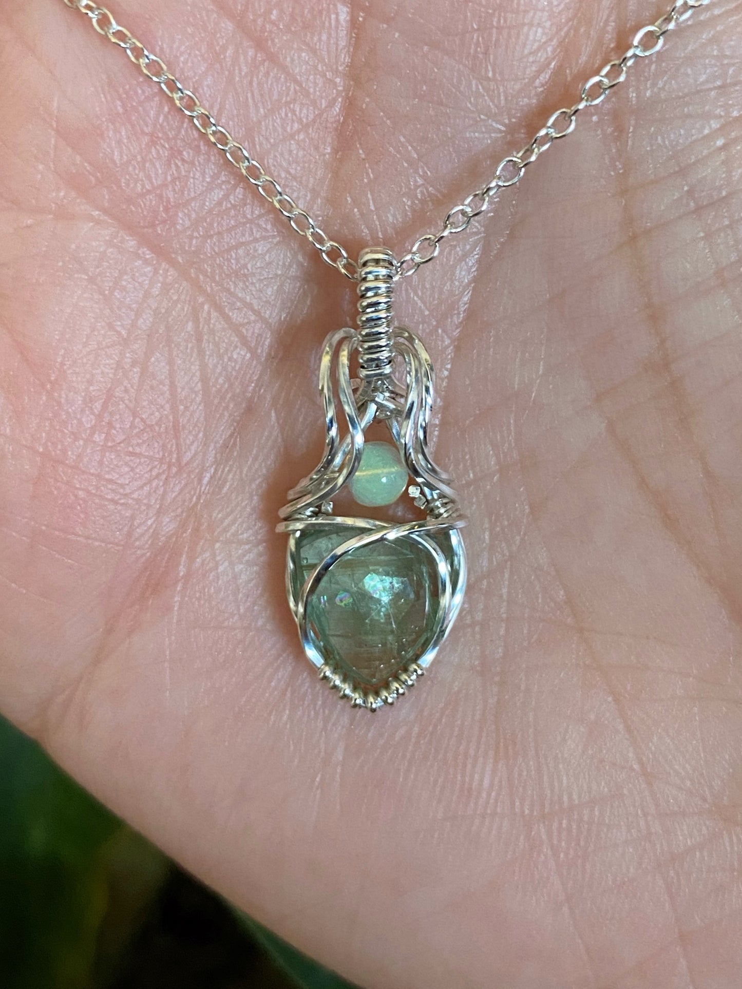 Mini Peridot & Ethiopian Opal Solid Silver Necklace