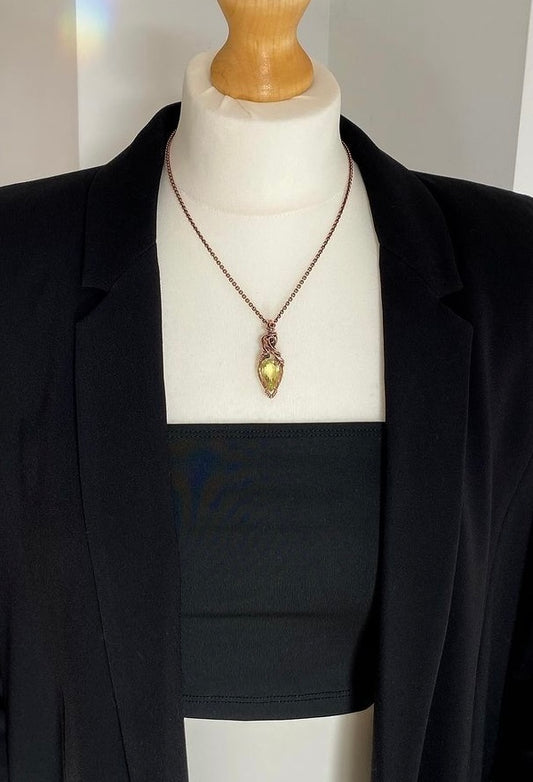 Stunning Faceted Lemon Quartz Solid Copper Necklace