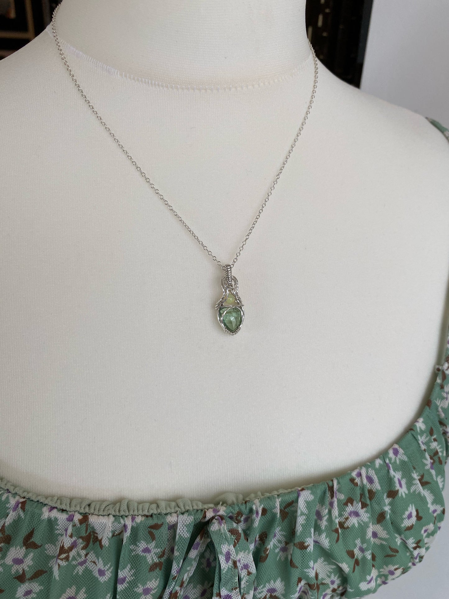 Mini Peridot & Ethiopian Opal Solid Silver Necklace