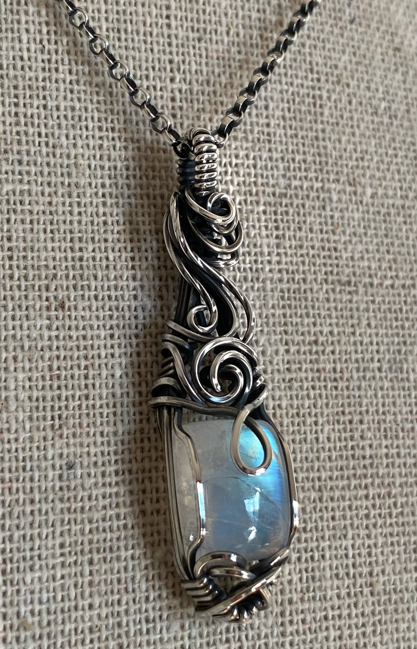 Rainbow Moonstone Goddess Solid Silver Necklace