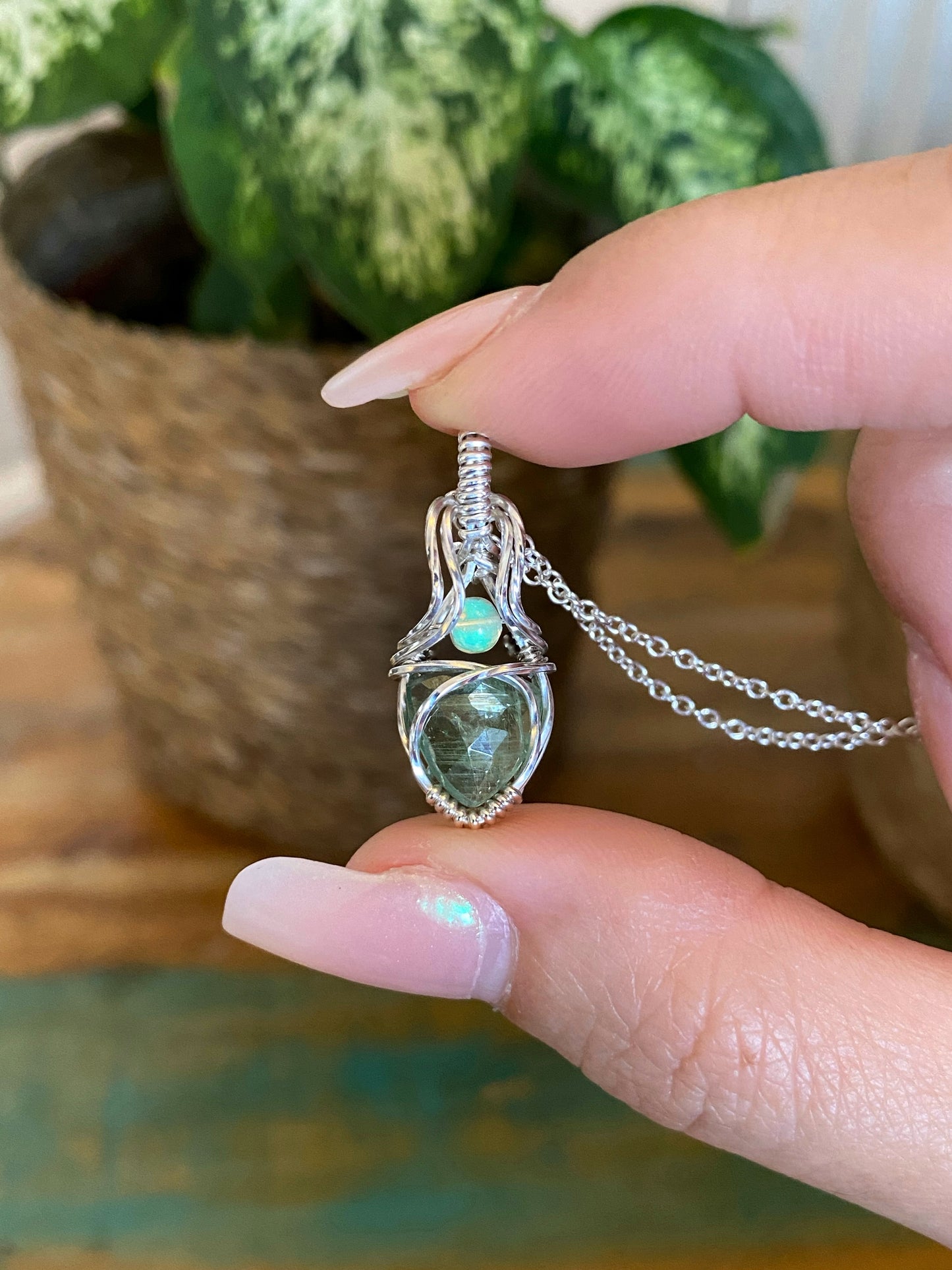 Mini Peridot & Ethiopian Opal Solid Silver Necklace