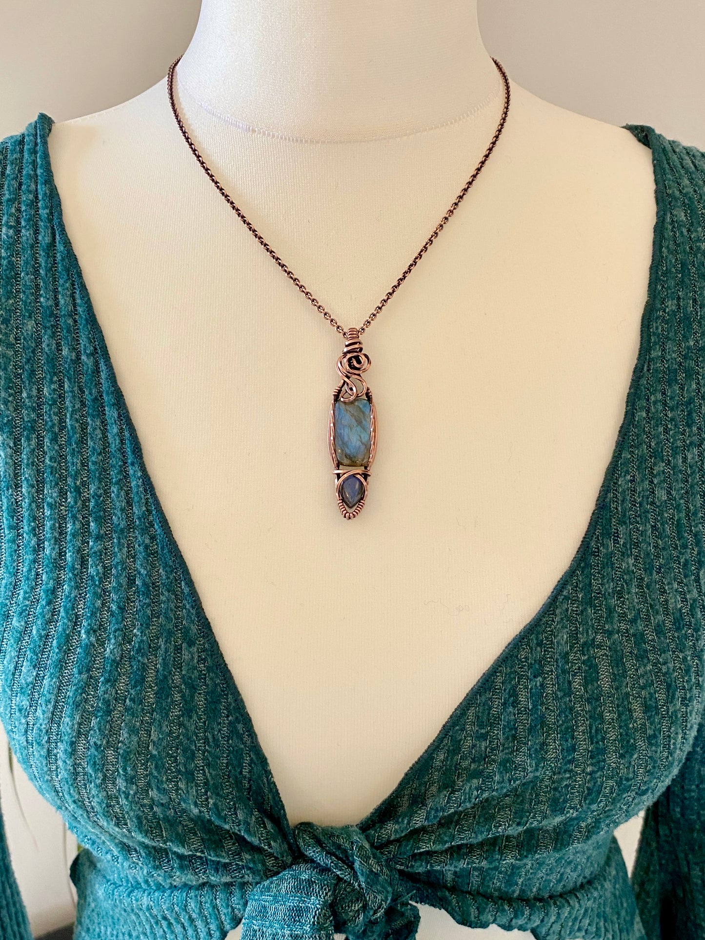 Double Labradorite Solid Copper Necklace