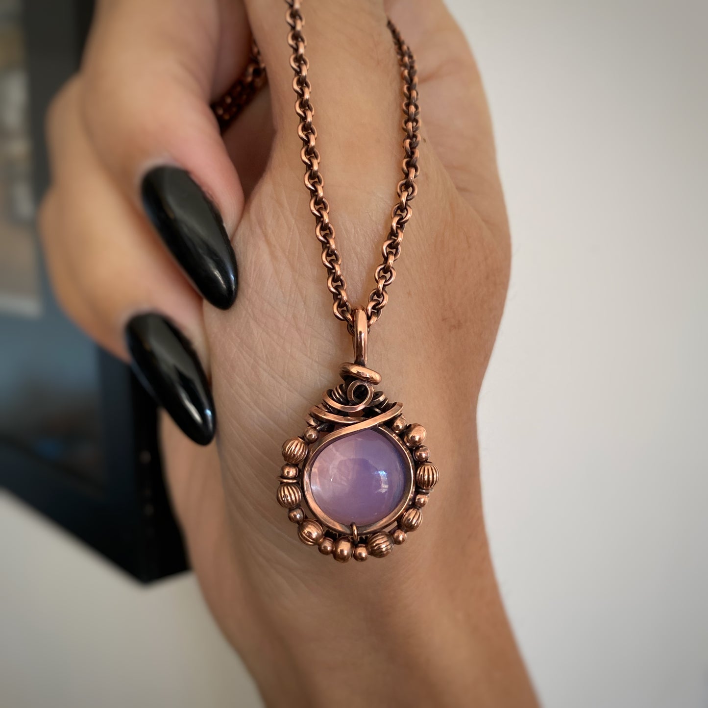 Lavender Quartz Solid Copper Necklace