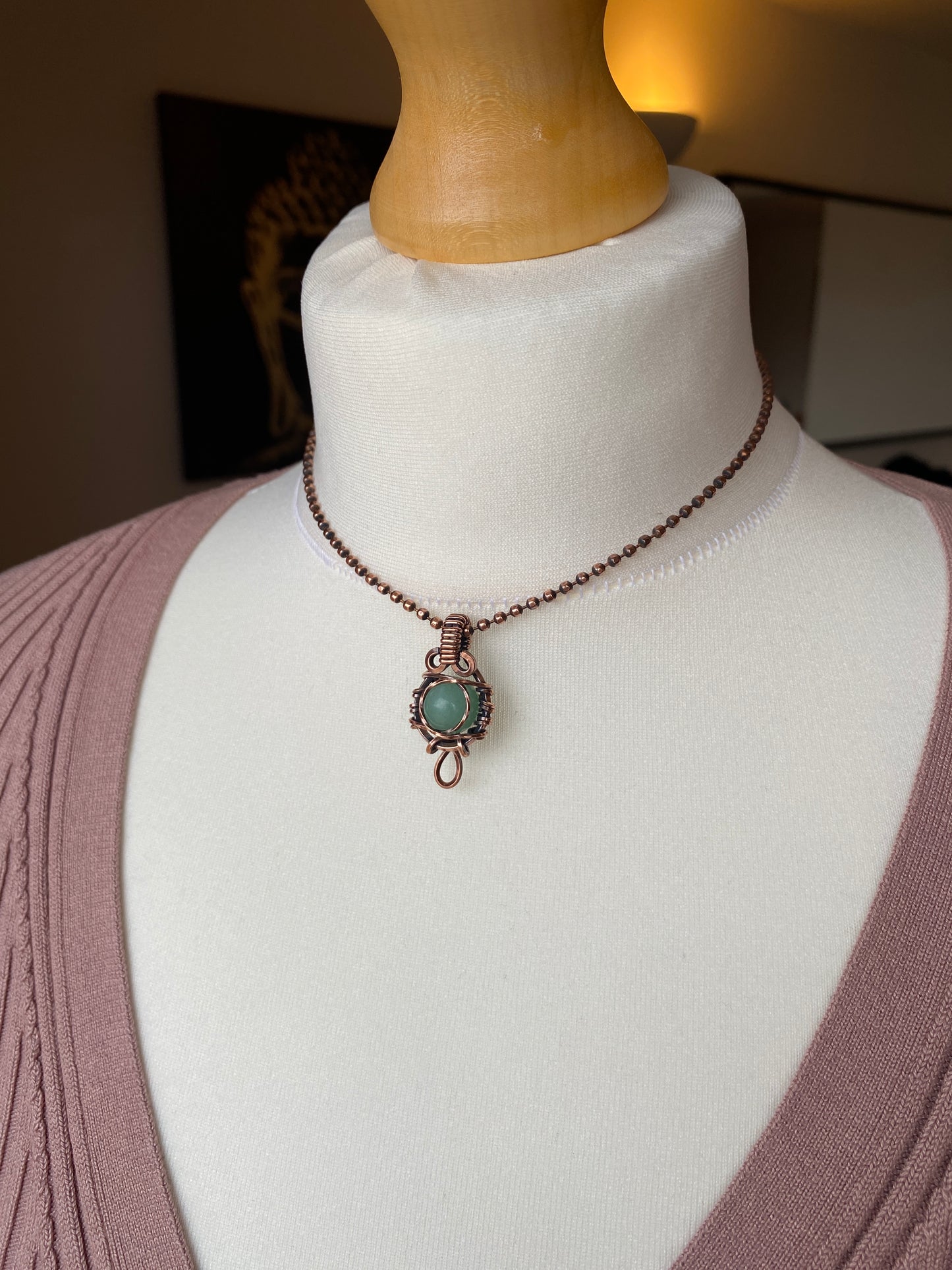 Green Aventurine Mini Sphere Solid Copper Choker