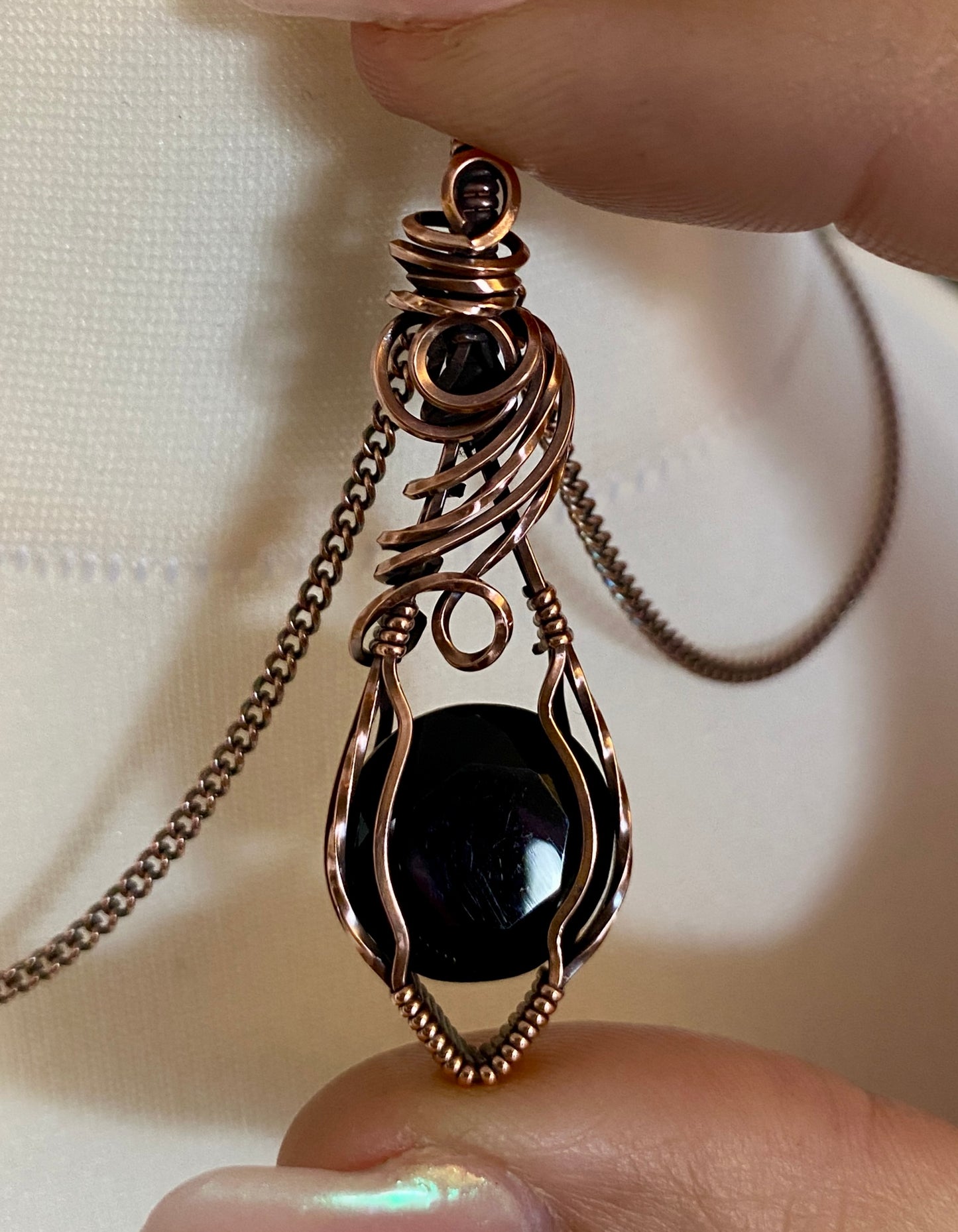 Faceted Black Onyx Solid Copper Necklace