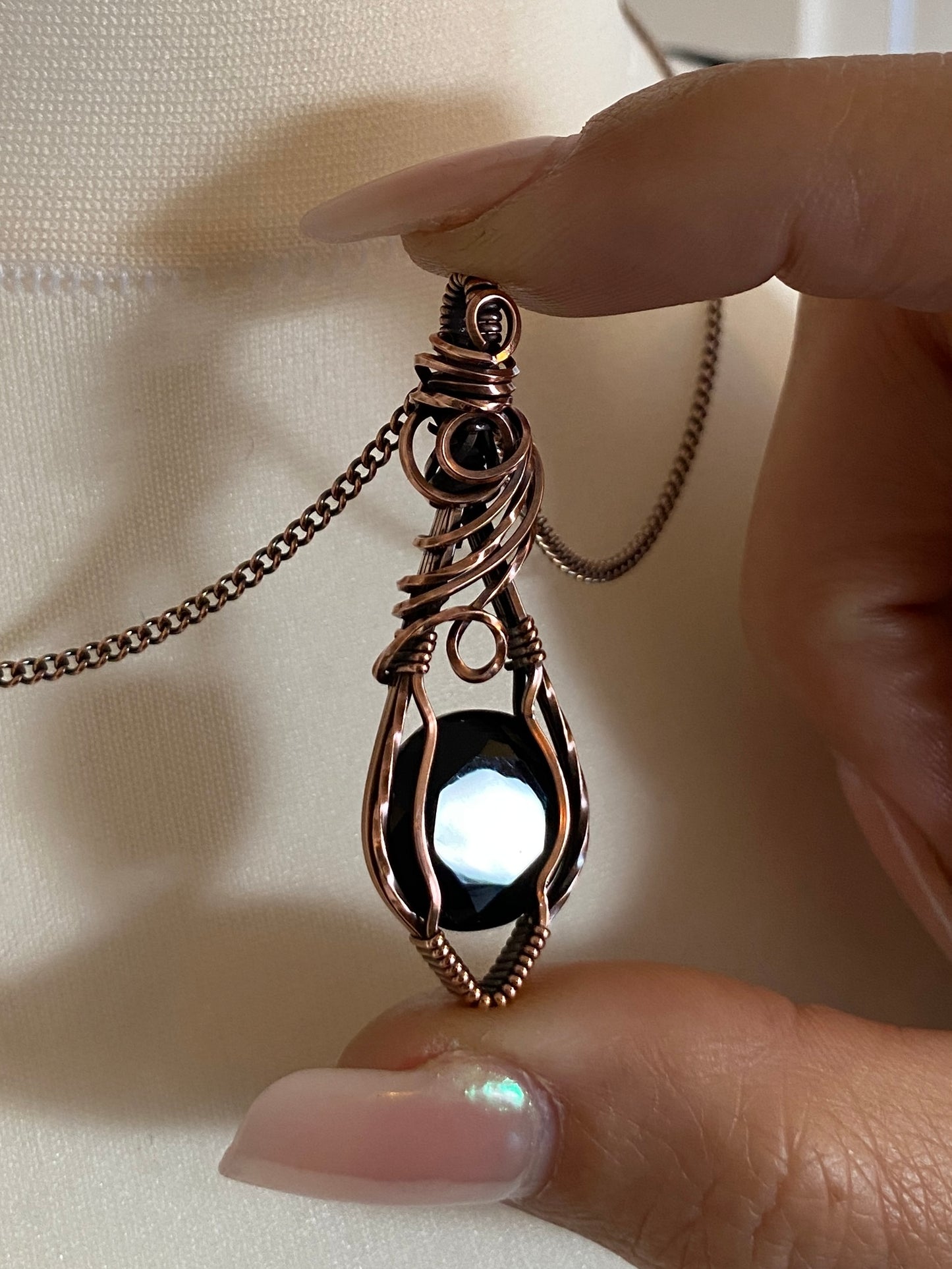 Faceted Black Onyx Solid Copper Necklace