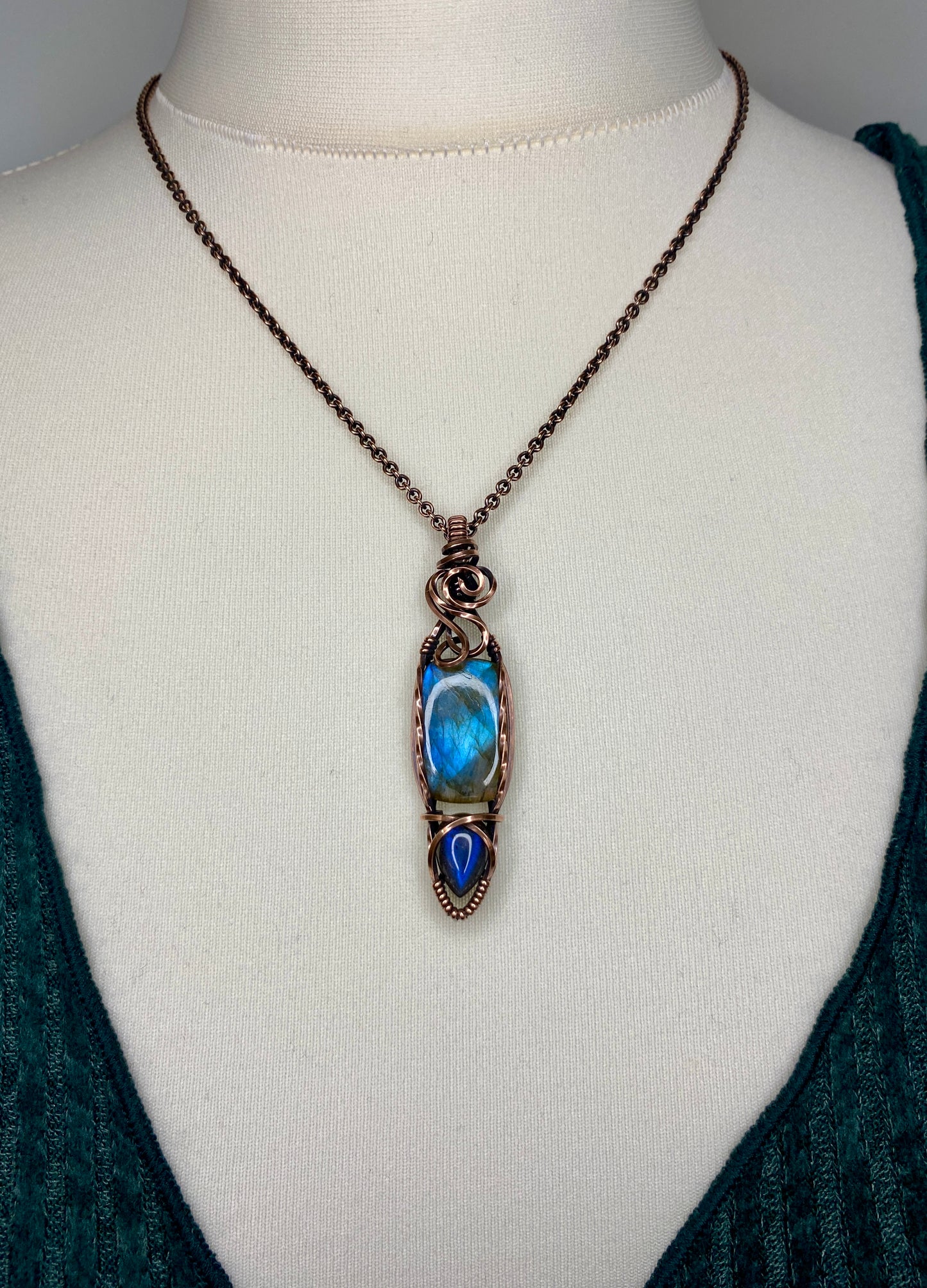 Double Labradorite Solid Copper Necklace