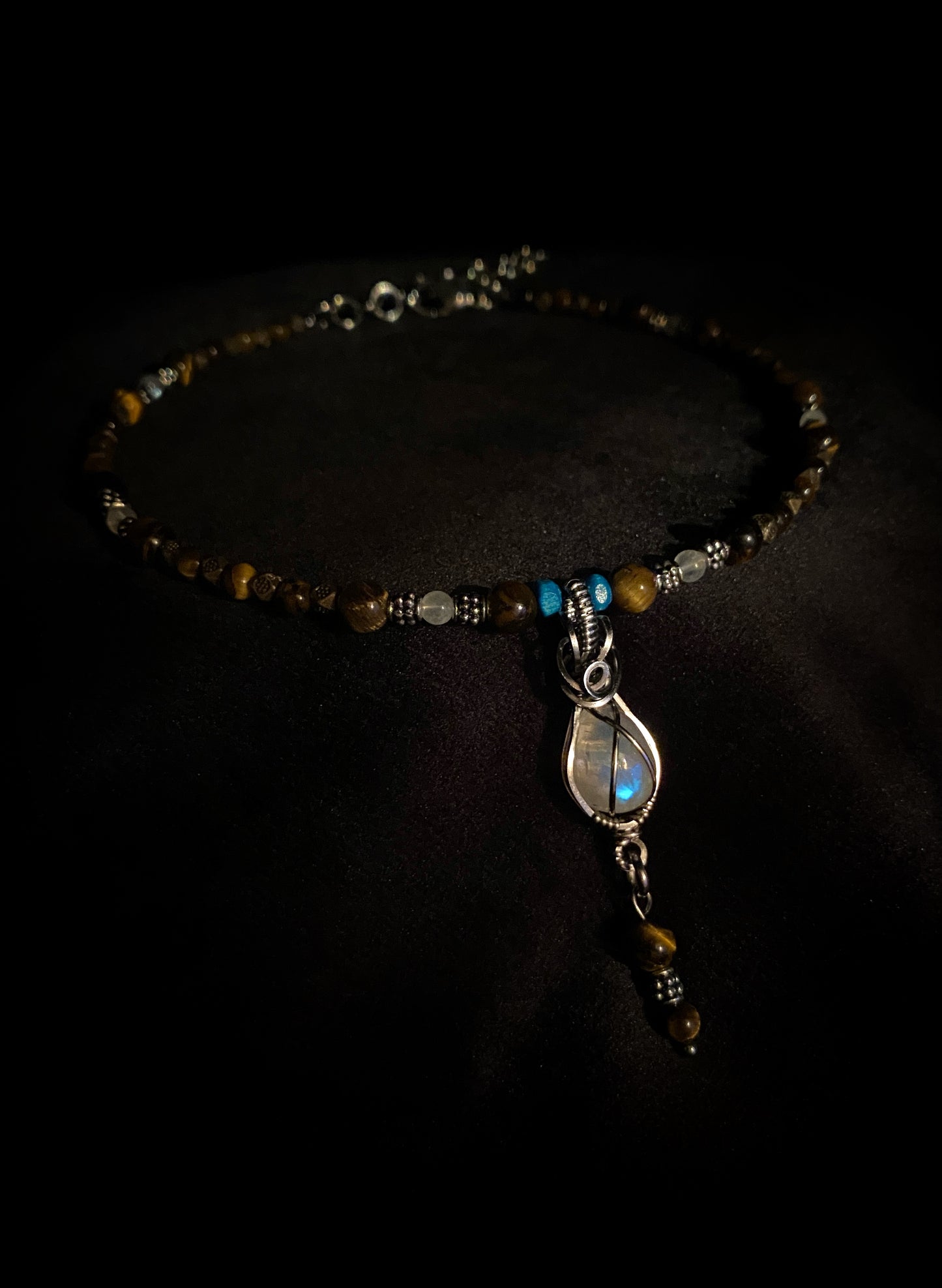 Boho ~ Rainbow Moonstone & Tigers Eye Choker