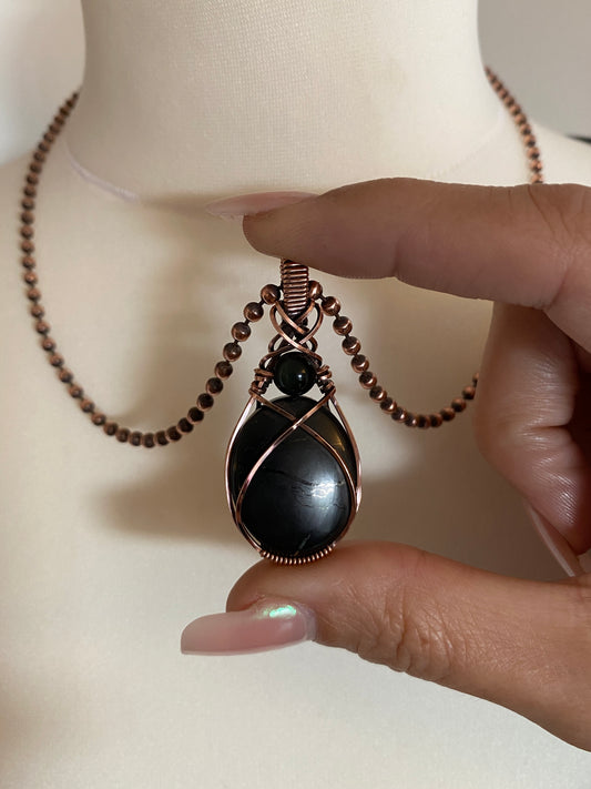 Shungite & Black Obsidian Solid Copper Necklace