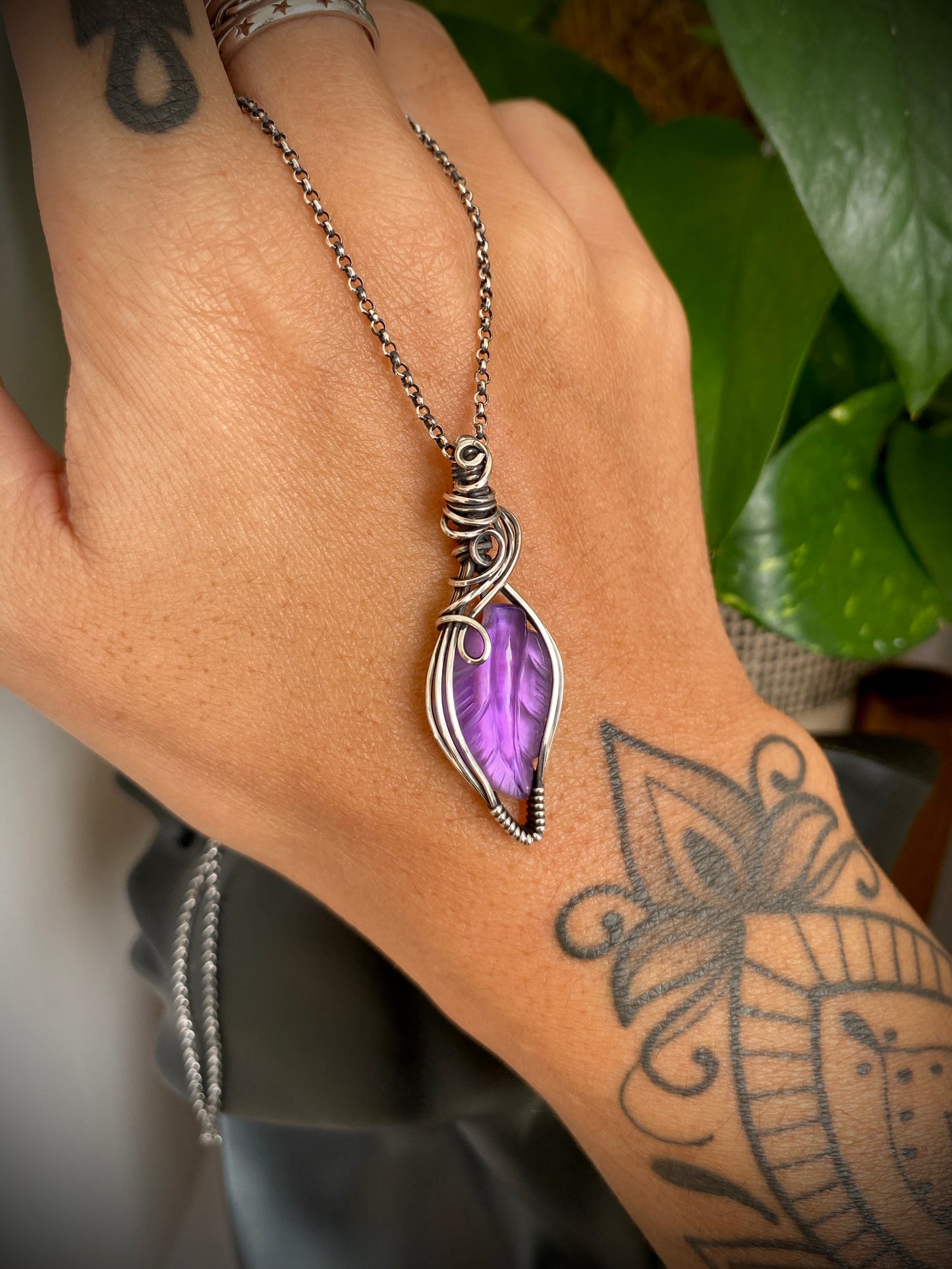 Amethyst Leaf Necklace