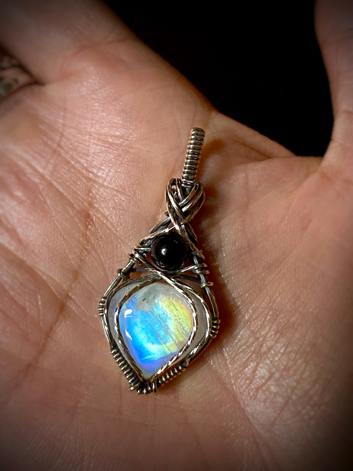 Rainbow Moonstone & Black Obsidian Necklace