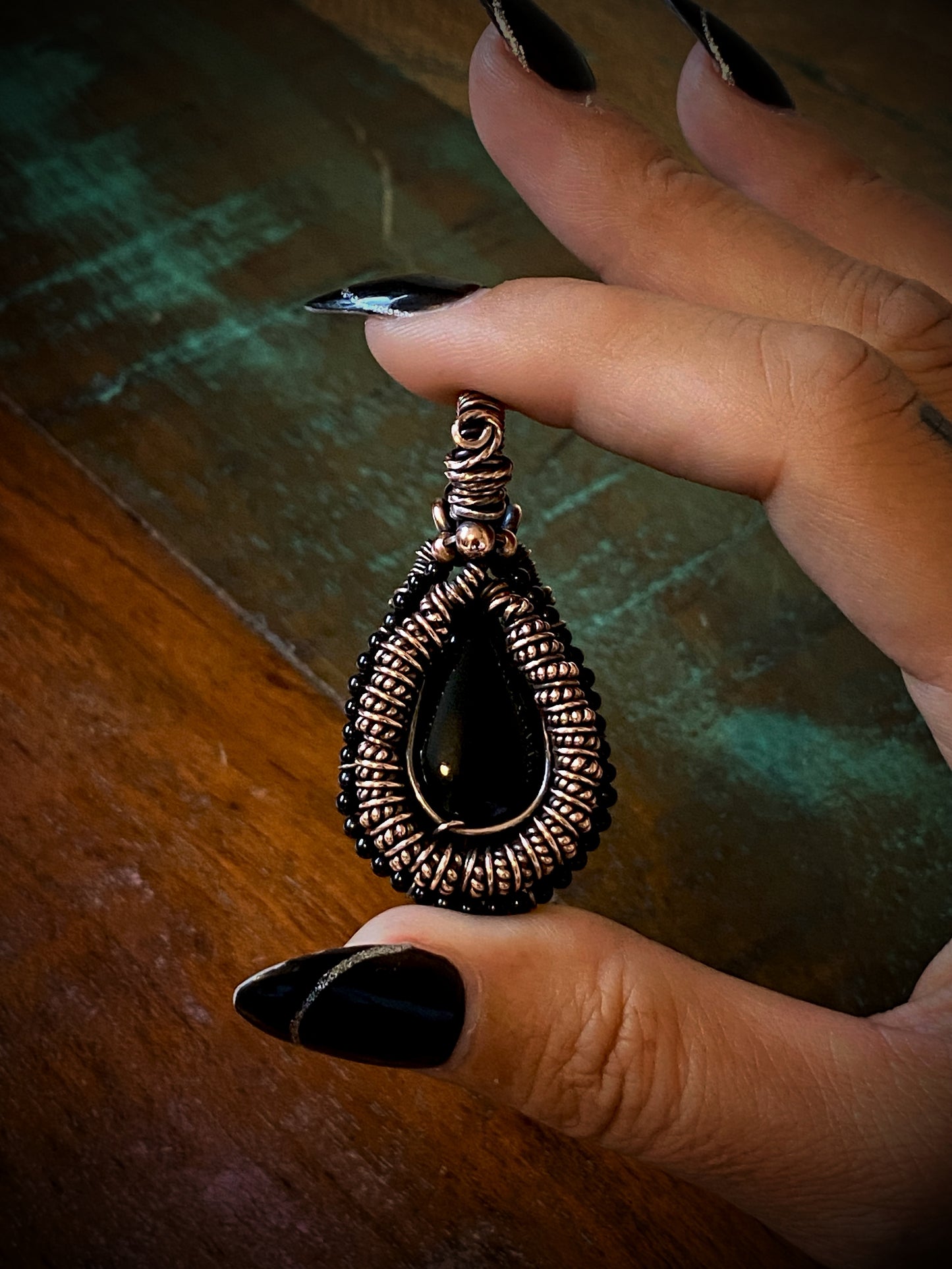 Black Onyx & Black Agate Copper Necklace