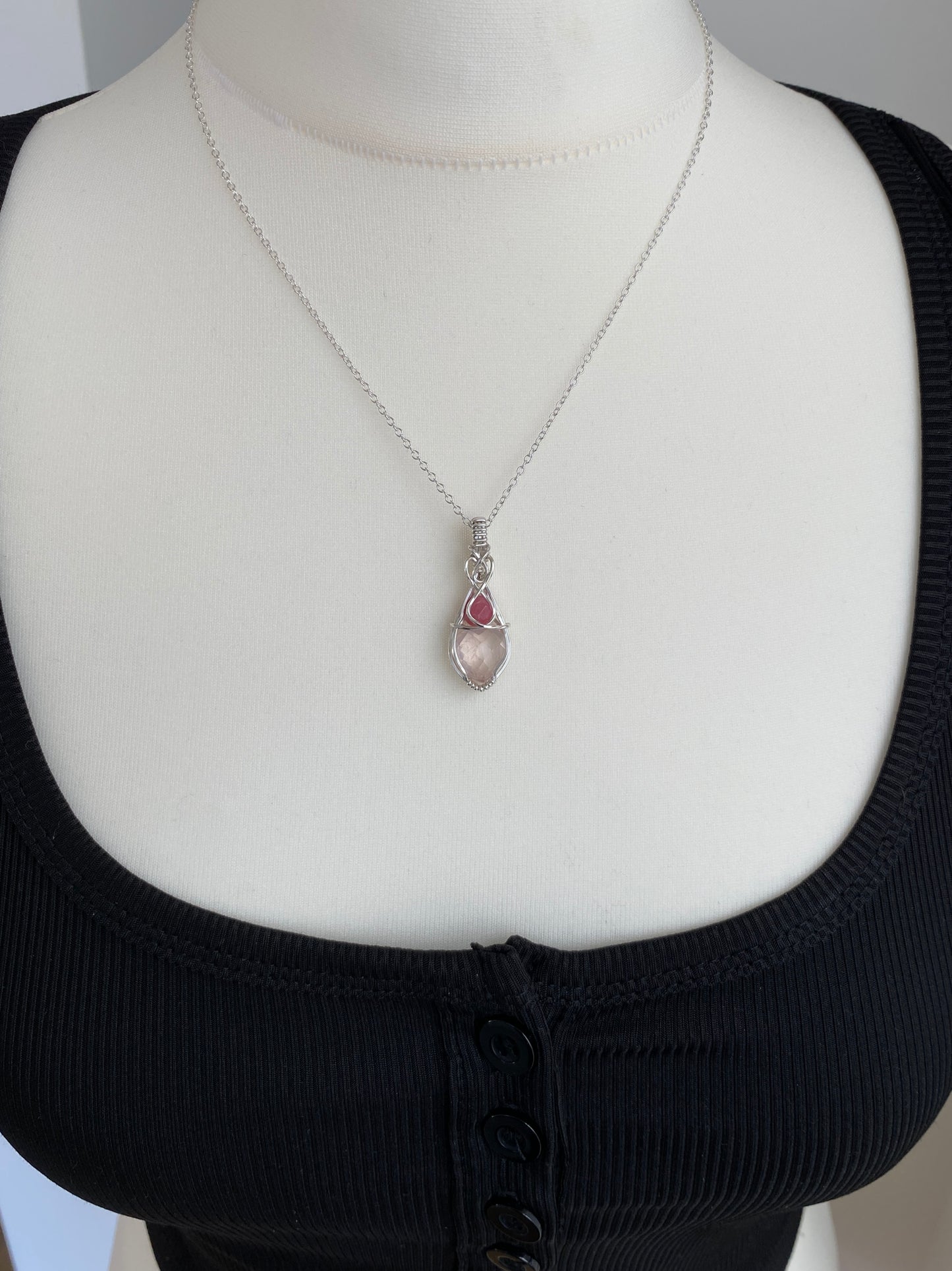 Rose Quartz & Rhodonite Solid Silver Necklace