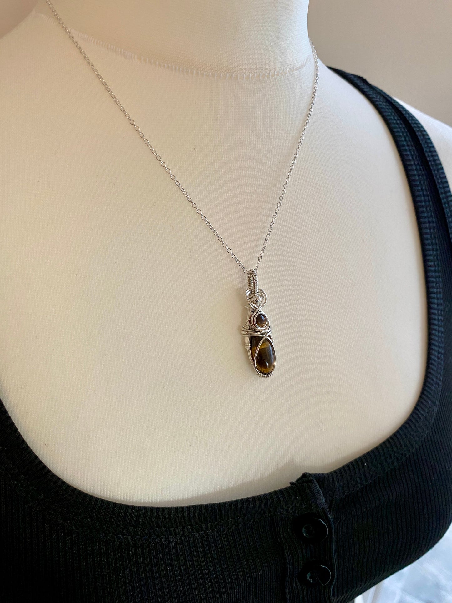 Double Tigers Eye Solid Silver Necklace