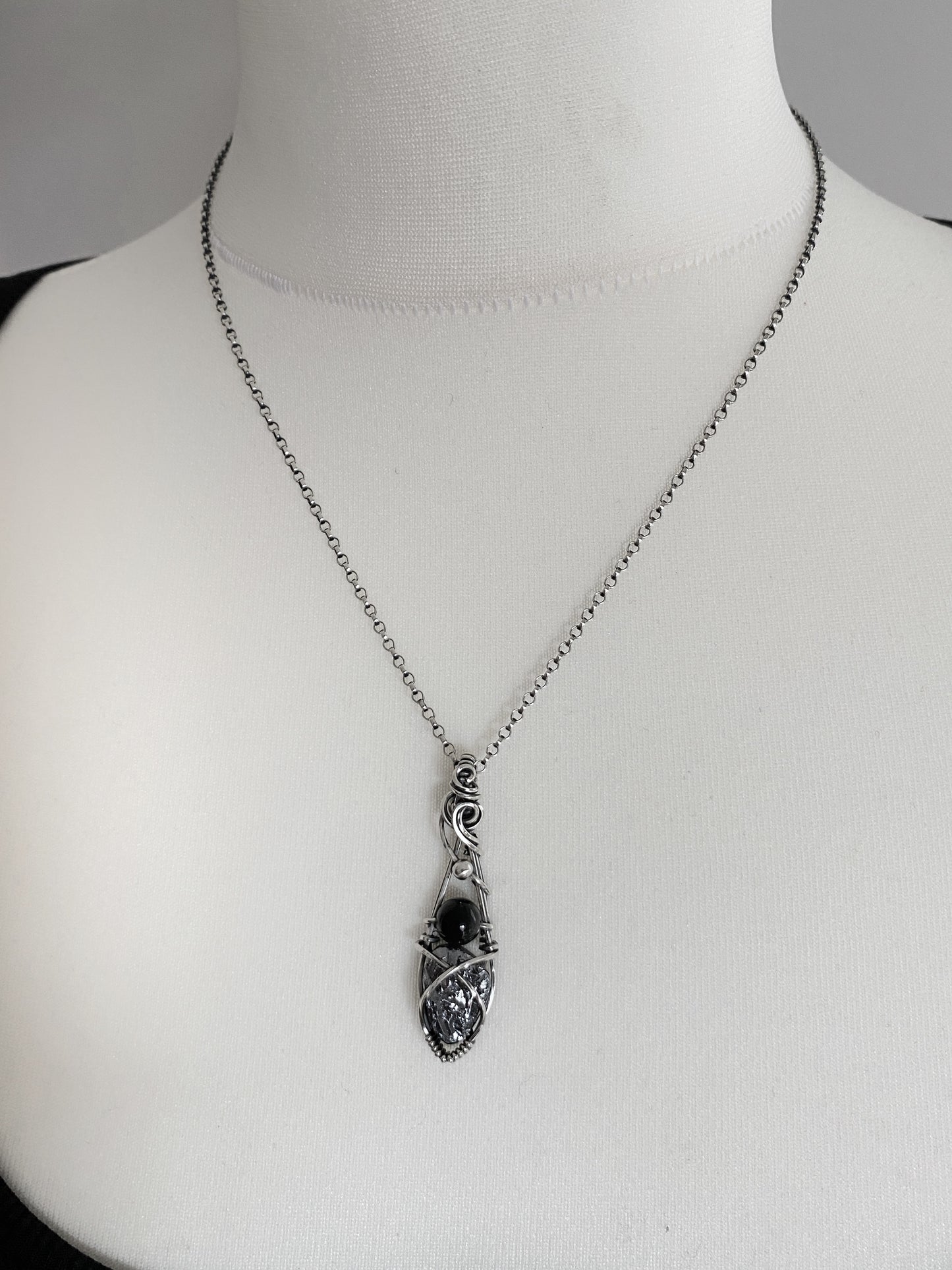 Raw Elite Shungite & Black Obsidian Solid Silver Necklace