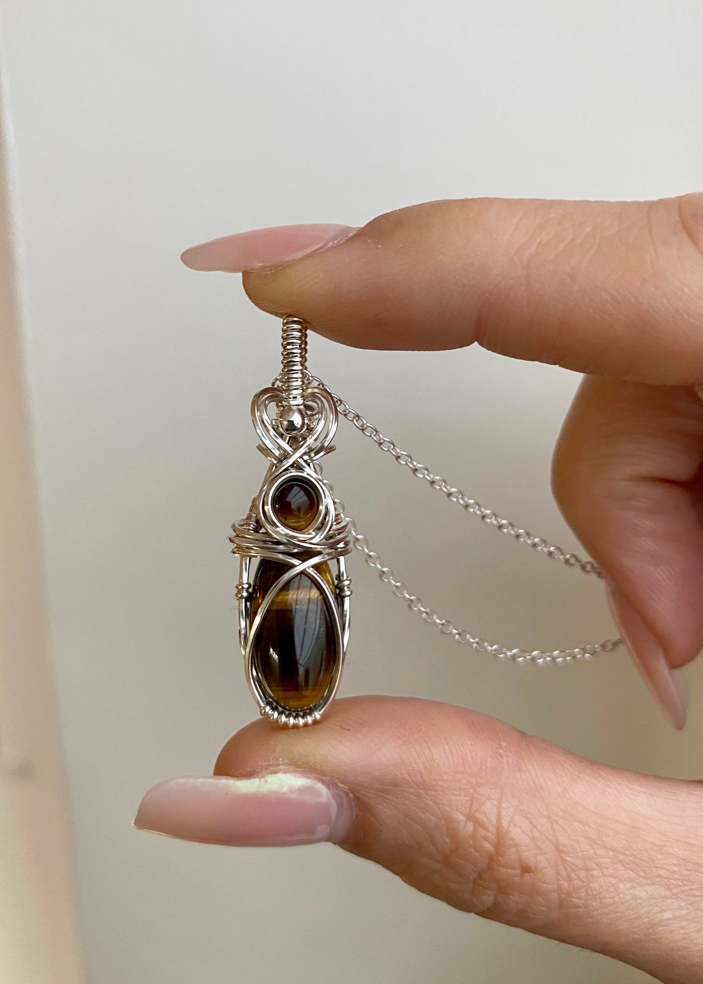 Double Tigers Eye Solid Silver Necklace