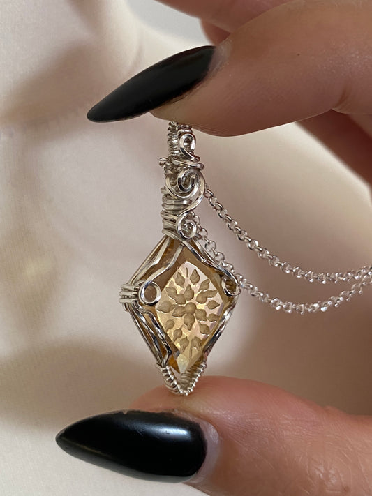 Hand Carved Citrine Solid Silver Necklace