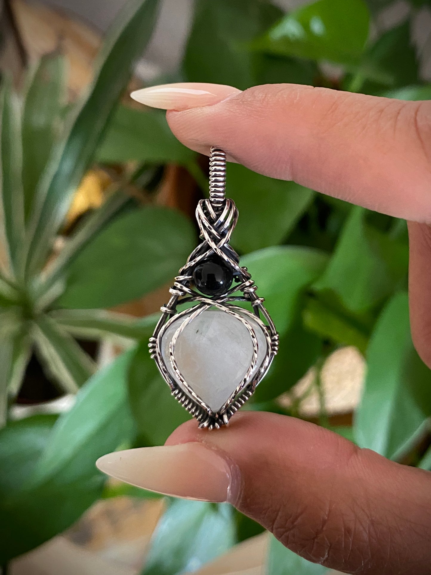 Rainbow Moonstone & Black Obsidian Necklace