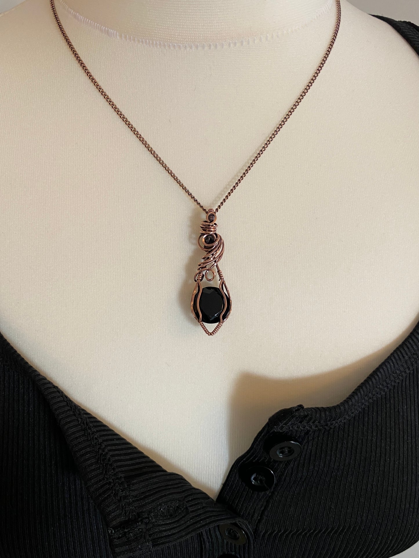 Faceted Black Onyx Solid Copper Necklace