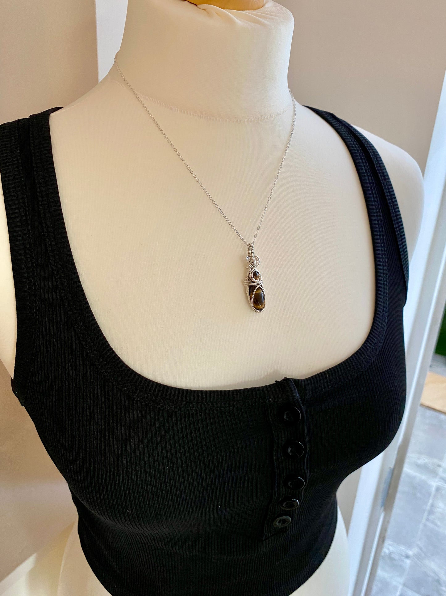 Double Tigers Eye Solid Silver Necklace