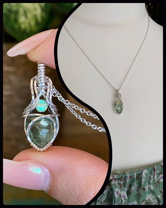 Mini Peridot & Ethiopian Opal Solid Silver Necklace