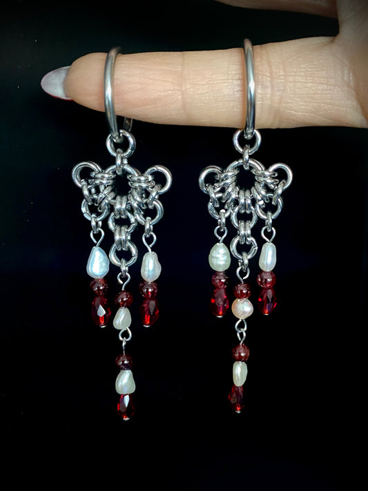 Garnet & Pearl Earrings