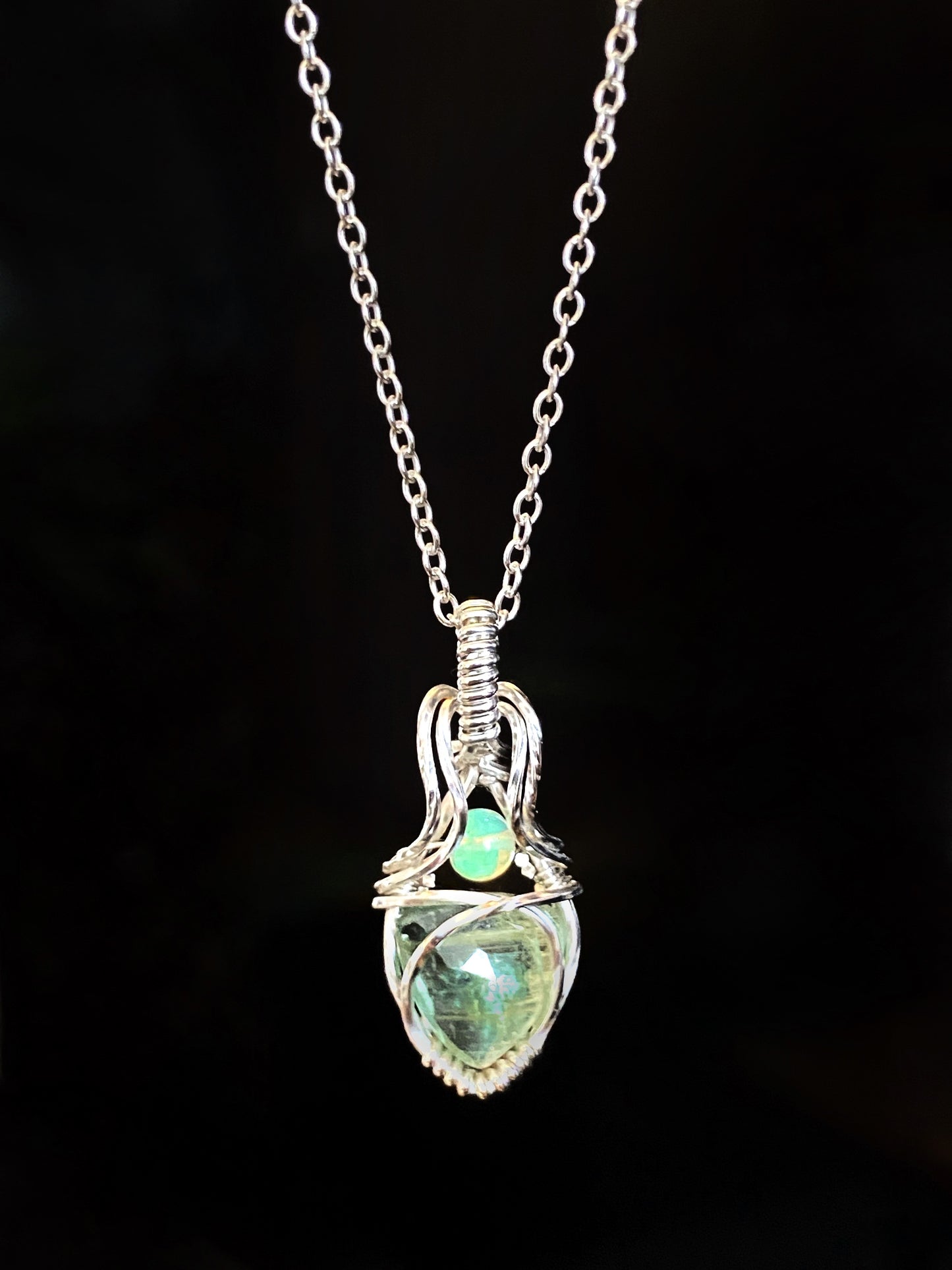 Mini Peridot & Ethiopian Opal Solid Silver Necklace