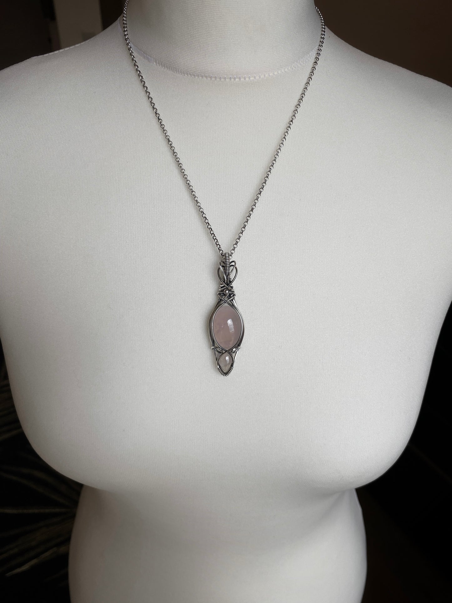 Rose Quartz Necklace in Antiqued Sterling