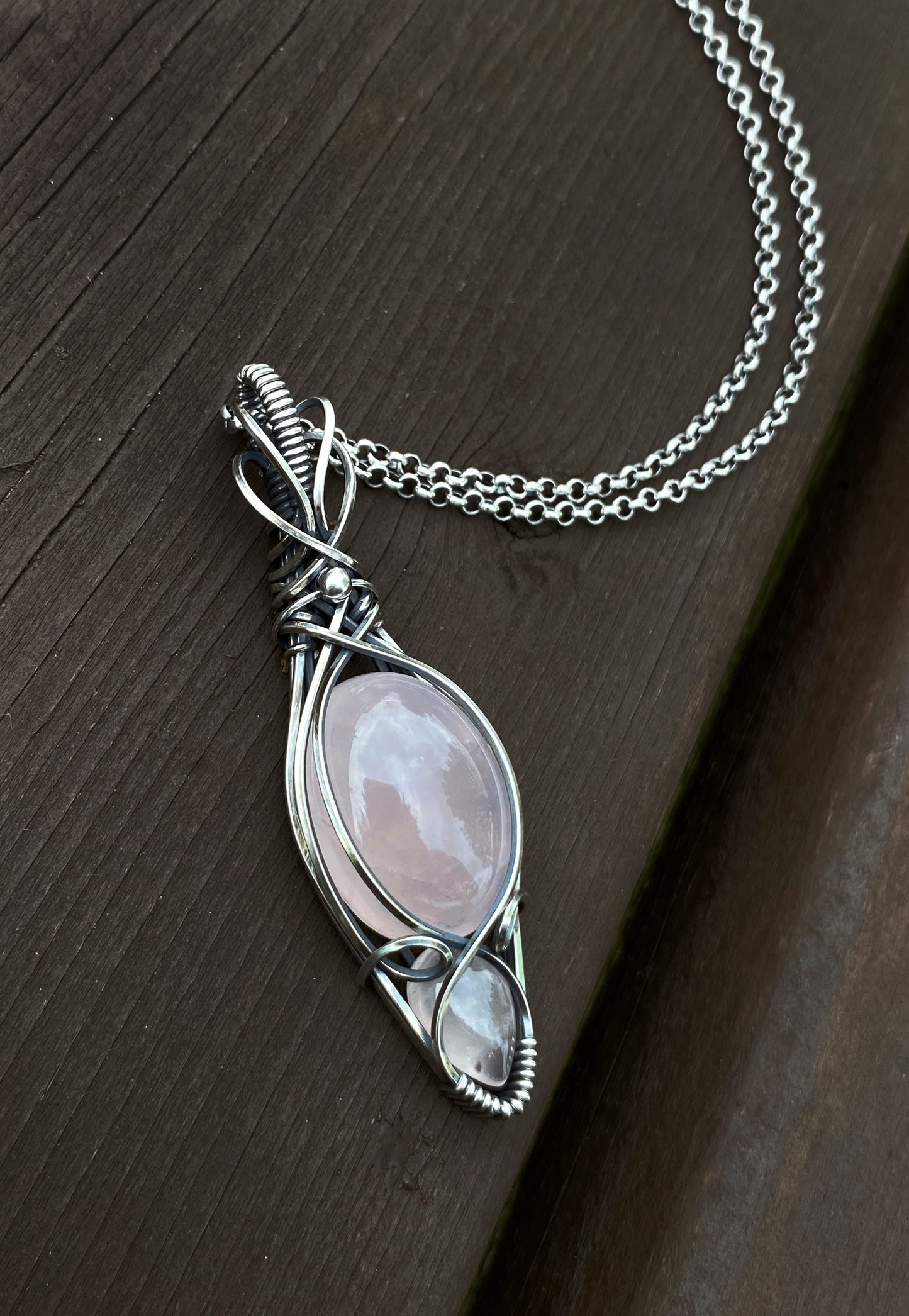 Rose Quartz Necklace in Antiqued Sterling