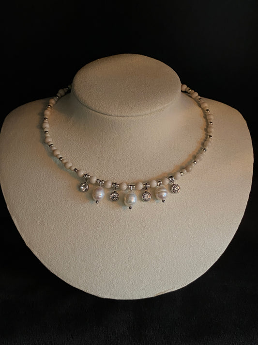 River Stone & Pearl Choker