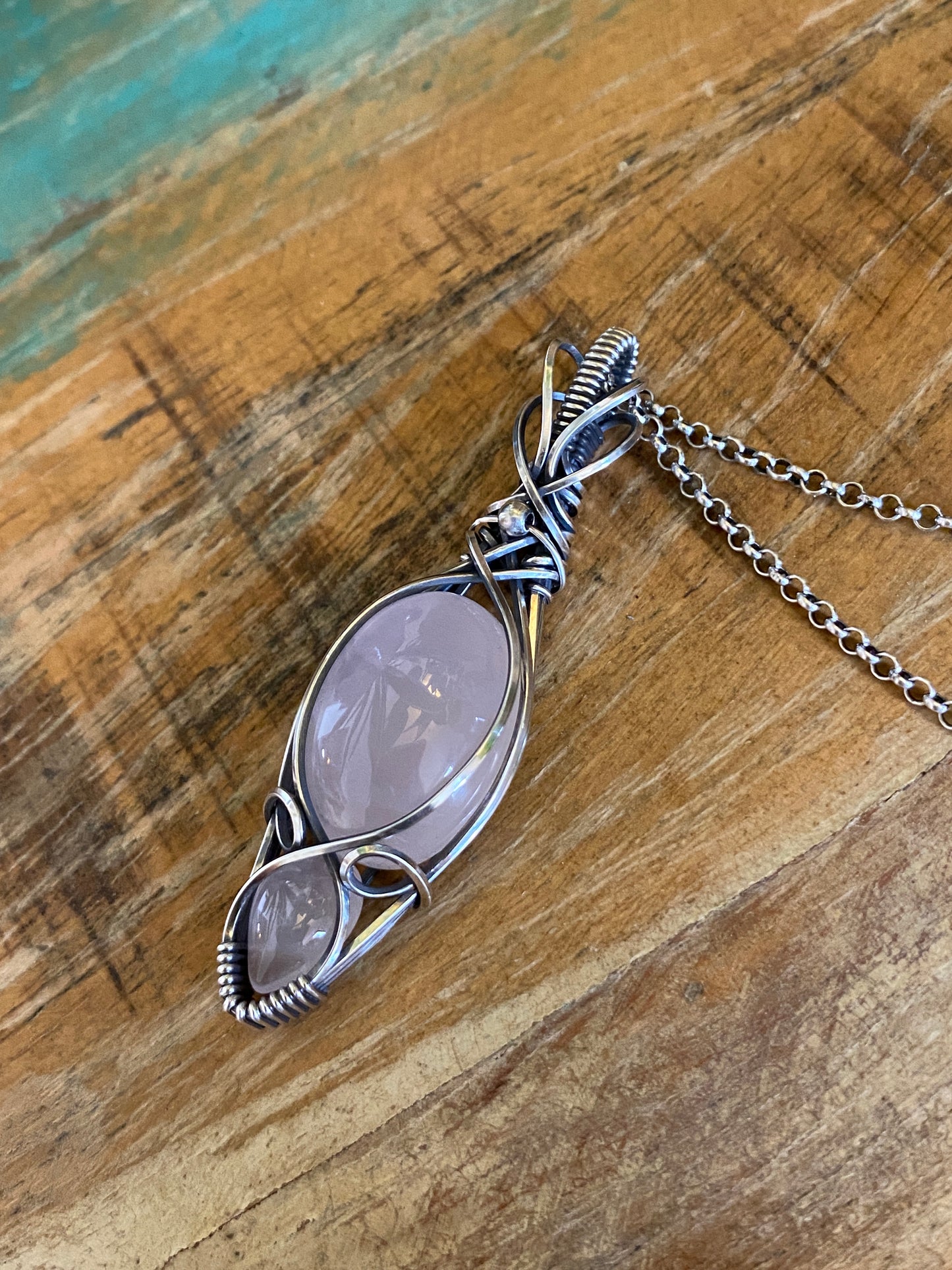 Rose Quartz Necklace in Antiqued Sterling